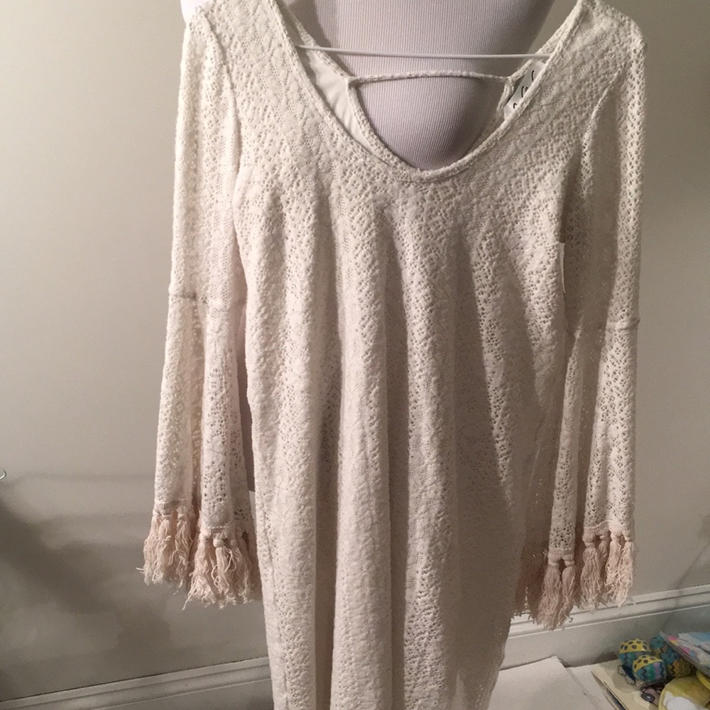 Va Va by Joy Han Crocheted cream tunic top